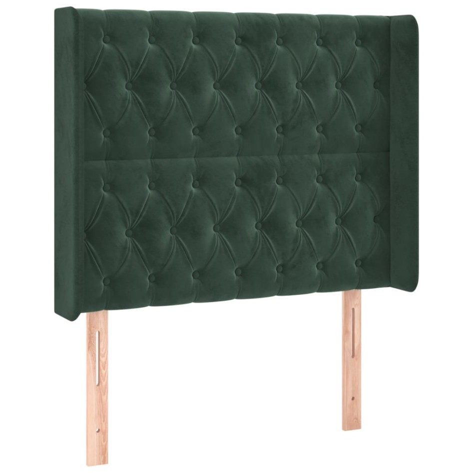 Cabecero con LED de terciopelo verde oscuro 103x16x118/128