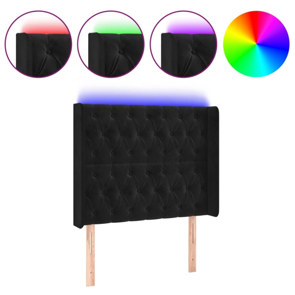 Cabecero con LED de terciopelo negro 93x16x118/128