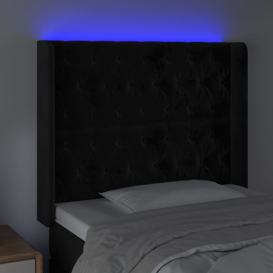 Cabecero con LED de terciopelo negro 93x16x118/128