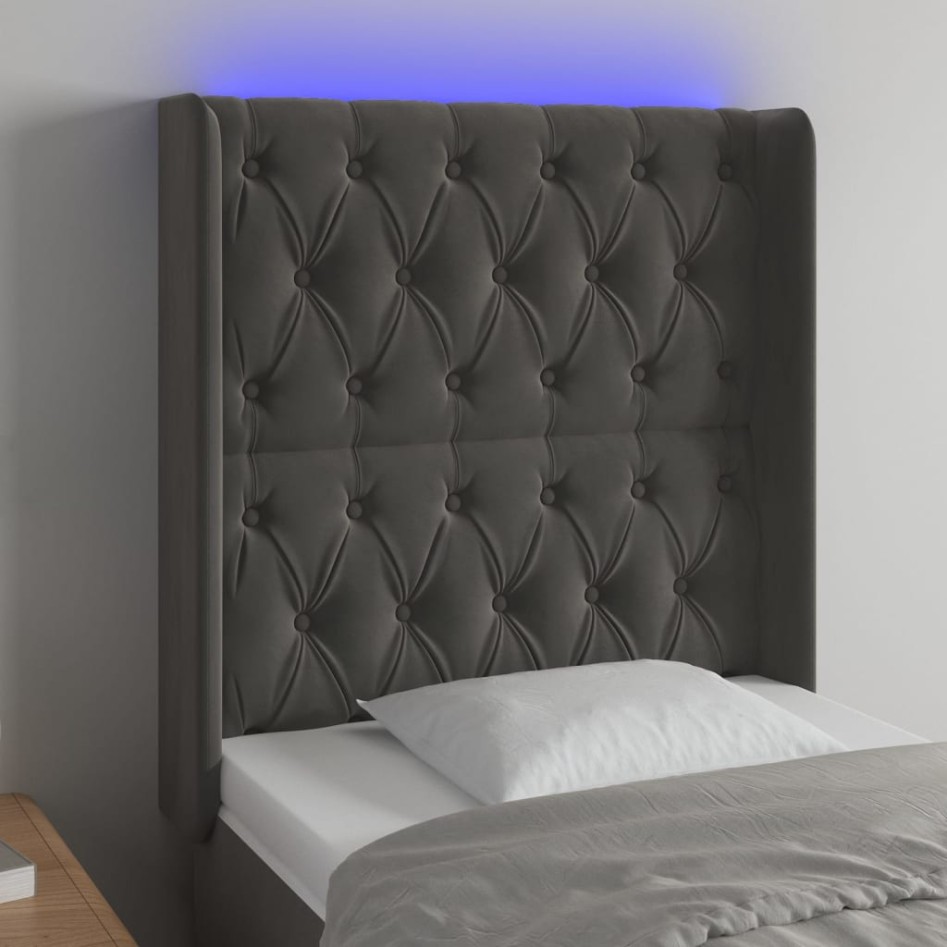 Cabecero con LED de terciopelo gris oscuro 83x16x118/128