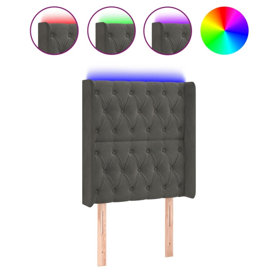 Cabecero con LED de terciopelo gris oscuro 83x16x118/128