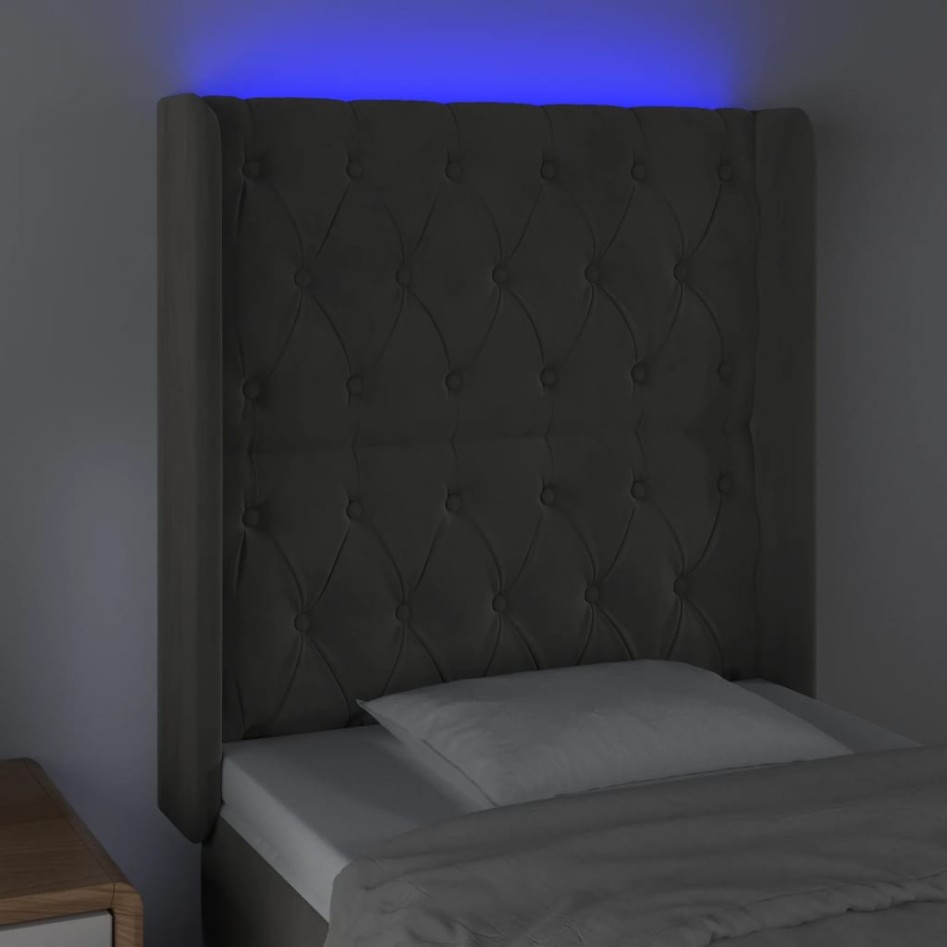 Cabecero con LED de terciopelo gris oscuro 83x16x118/128