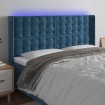 Cabecero con LED de terciopelo azul oscuro 183x16x118/128 cm
