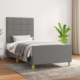 Estructura de cama sin colchón tela gris oscuro 90x190