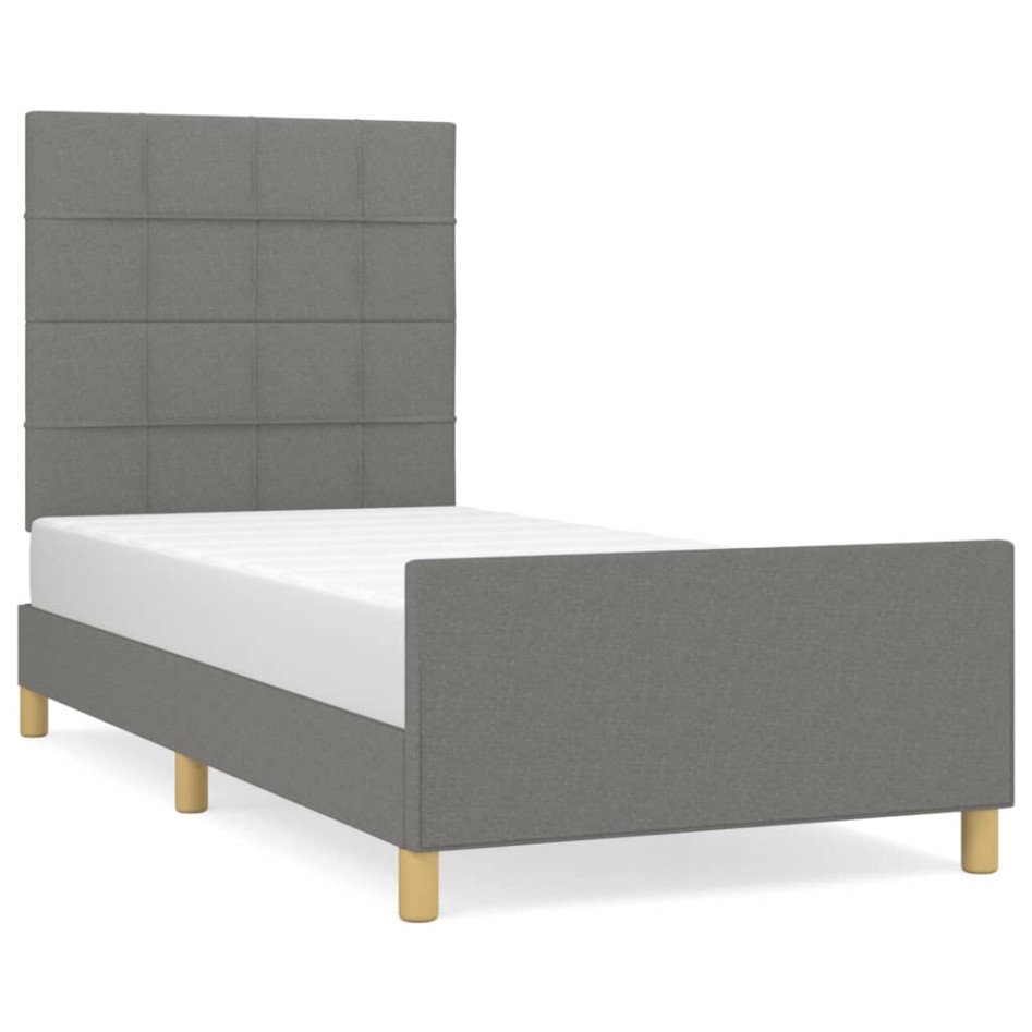 Estructura de cama sin colchón tela gris oscuro 90x200