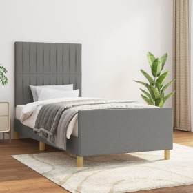 Estructura de cama sin colchón tela gris oscuro 90x190