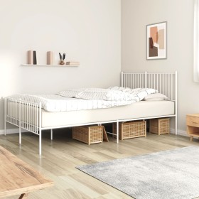Estructura cama metal con cabecero y estribo blanco 160x200