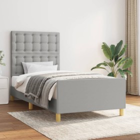 Estructura de cama con cabecero de tela gris claro 90x190