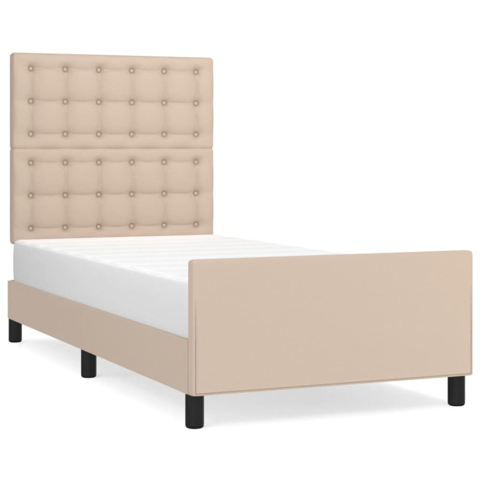 Estructura cama sin colchón cuero sintético capuchino 80x200