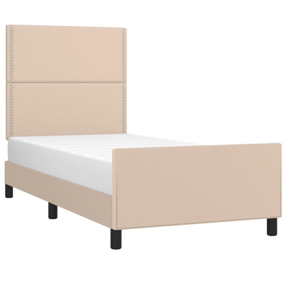 Estructura cama sin colchón cuero sintético capuchino 90x200