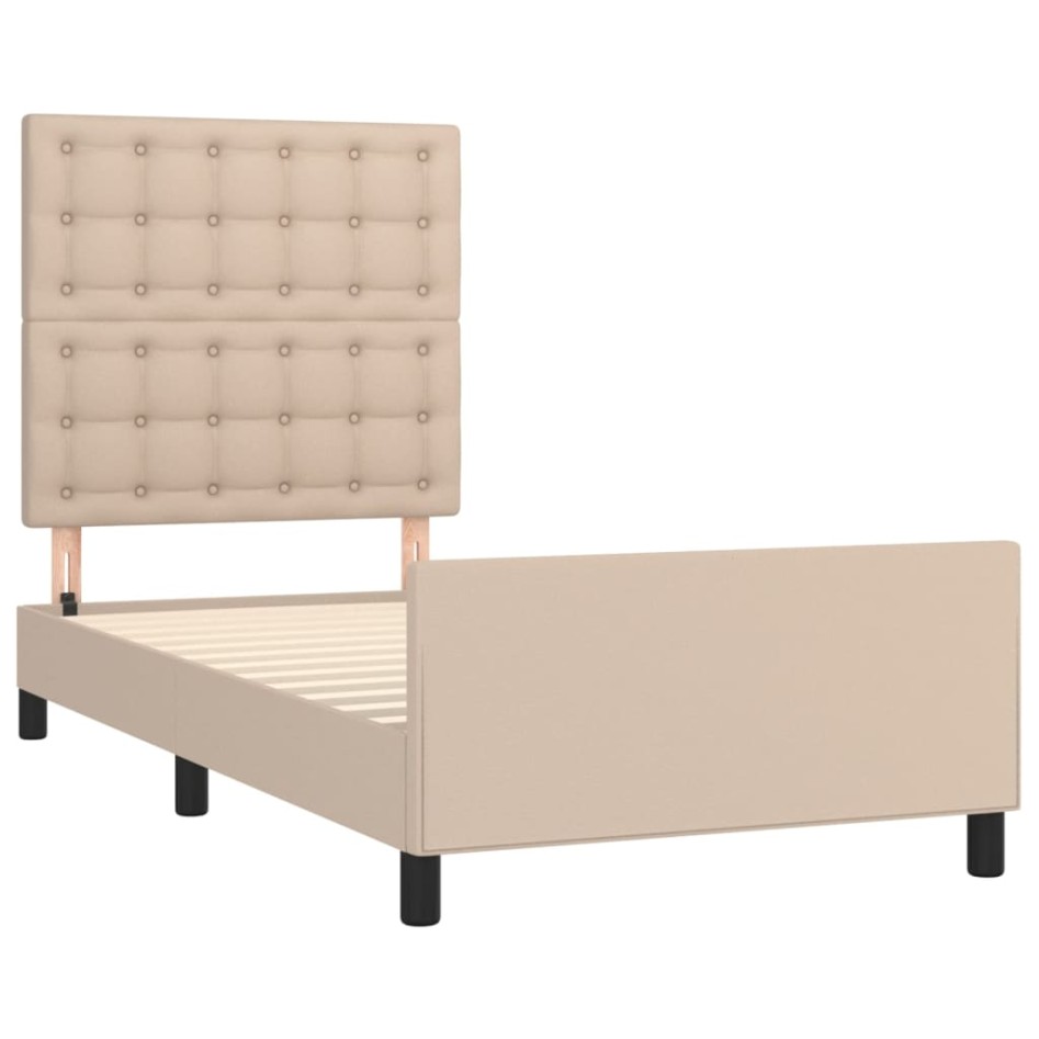 Estructura cama sin colchón cuero sintético capuchino 90x200