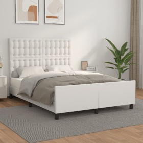 Estructura de cama sin colchón cuero sintético blanco