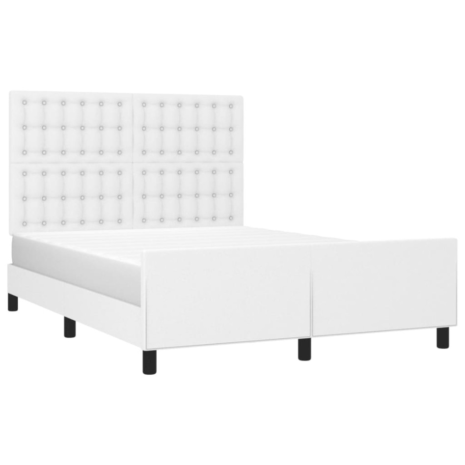 Estructura de cama sin colchón cuero sintético blanco