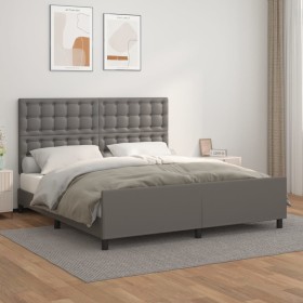 Estructura de cama con cabecero cuero sintético gris