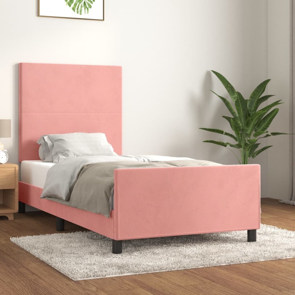 Estructura de cama sin colchón terciopelo rosa 90x190