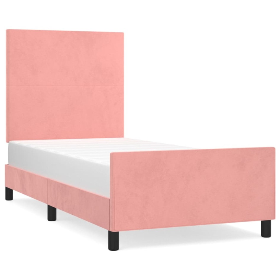 Estructura de cama sin colchón terciopelo rosa 90x190