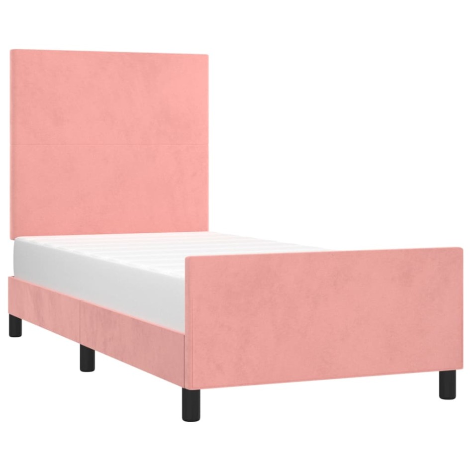 Estructura de cama sin colchón terciopelo rosa 90x190