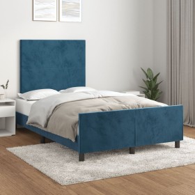 Estructura de cama sin colchón terciopelo azul oscuro