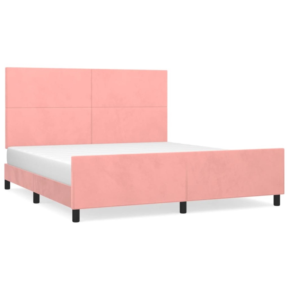 Estructura de cama sin colchón terciopelo rosa 160x200