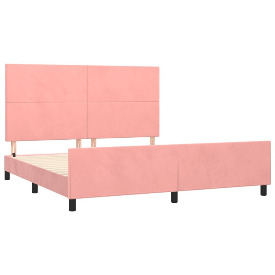 Estructura de cama sin colchón terciopelo rosa 160x200