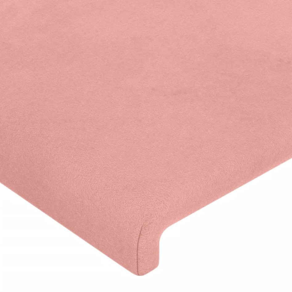 Estructura de cama con cabecero de terciopelo rosa 180x200