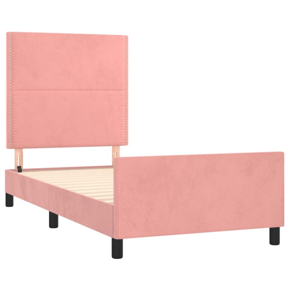 Estructura de cama sin colchón terciopelo rosa 90x190