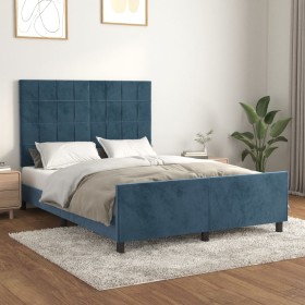 Estructura de cama sin colchón terciopelo azul oscuro