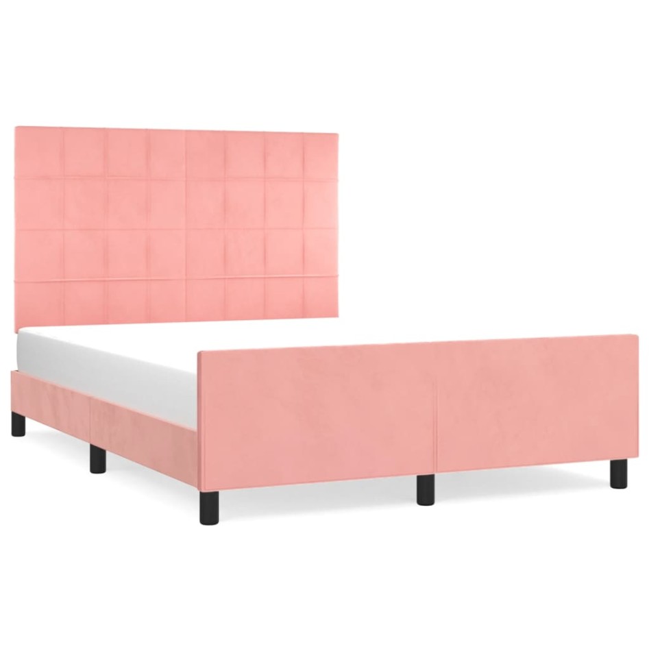 Estructura de cama sin colchón terciopelo rosa 140x200