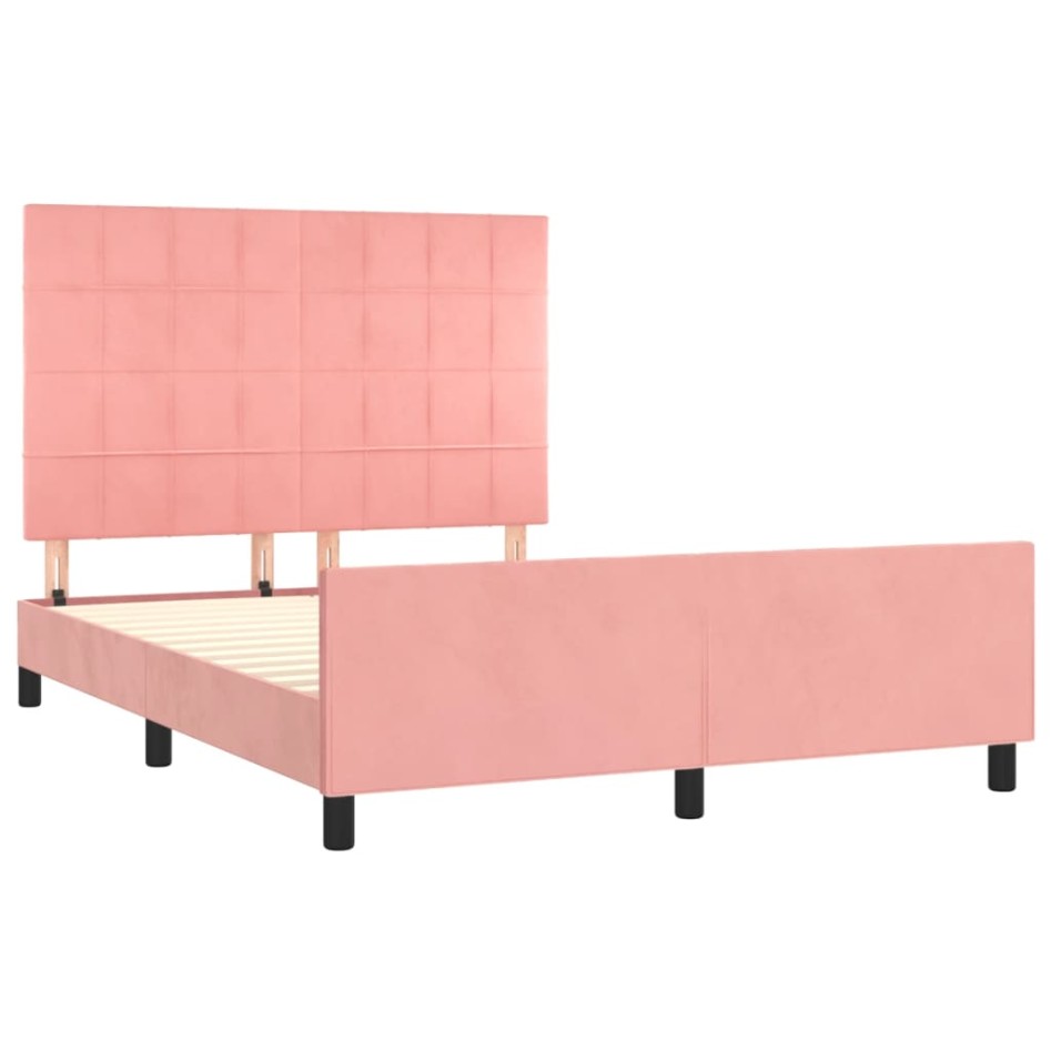 Estructura de cama sin colchón terciopelo rosa 140x200