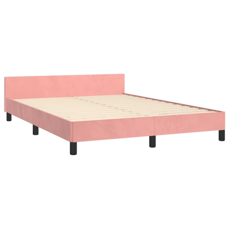 Estructura de cama sin colchón terciopelo rosa 140x200