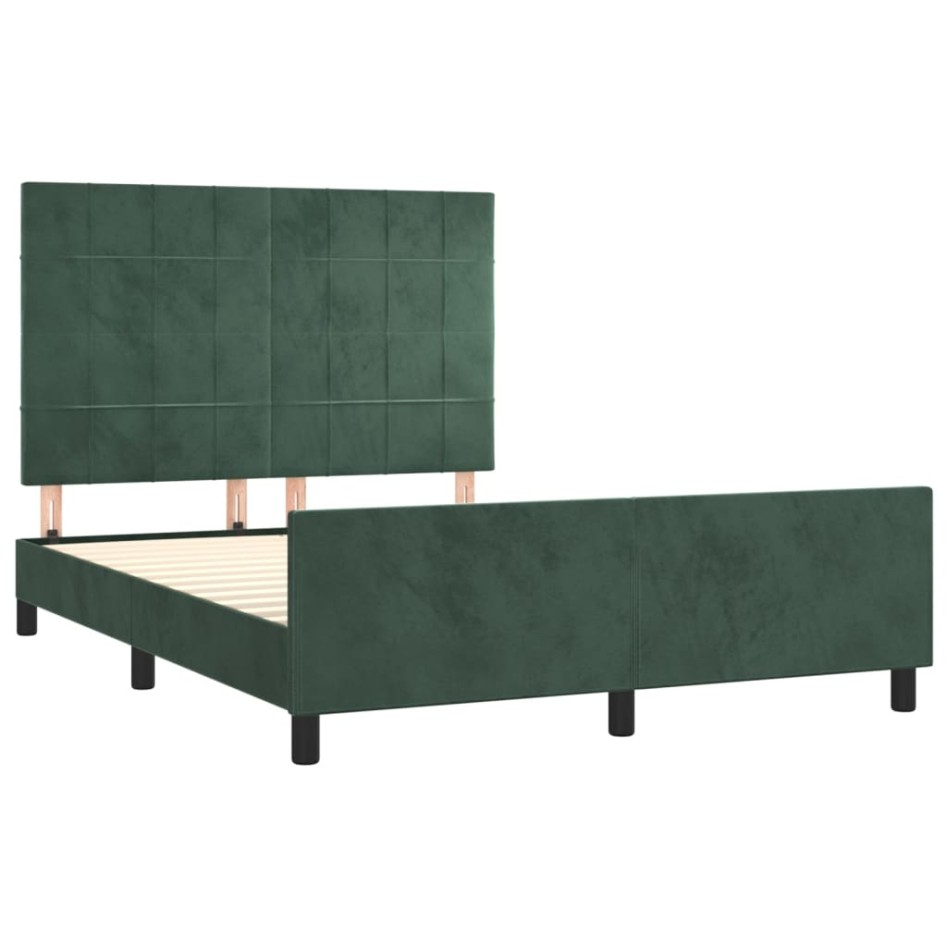 Estructura cama sin colchón terciopelo verde oscuro 140x200