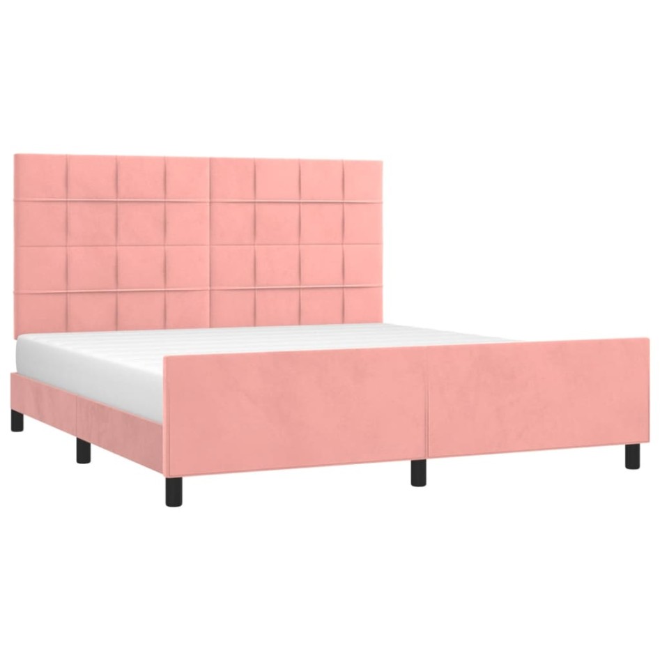 Estructura de cama con cabecero de terciopelo rosa 180x200