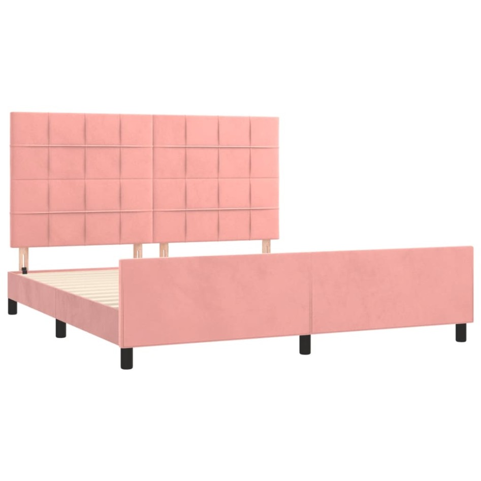 Estructura de cama con cabecero de terciopelo rosa 180x200