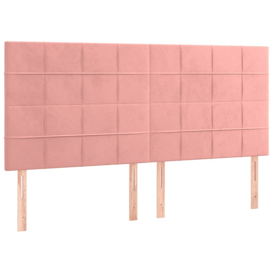 Estructura de cama con cabecero de terciopelo rosa 180x200