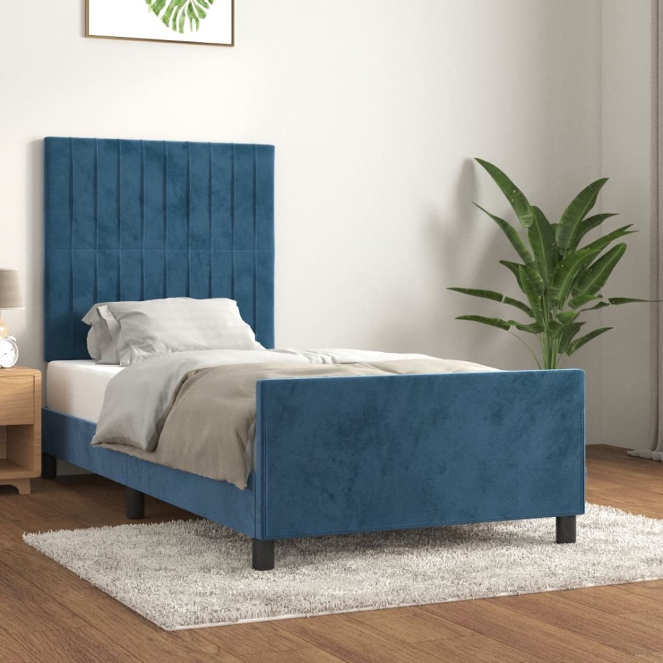 Estructura de cama sin colchón terciopelo azul oscuro 80x200