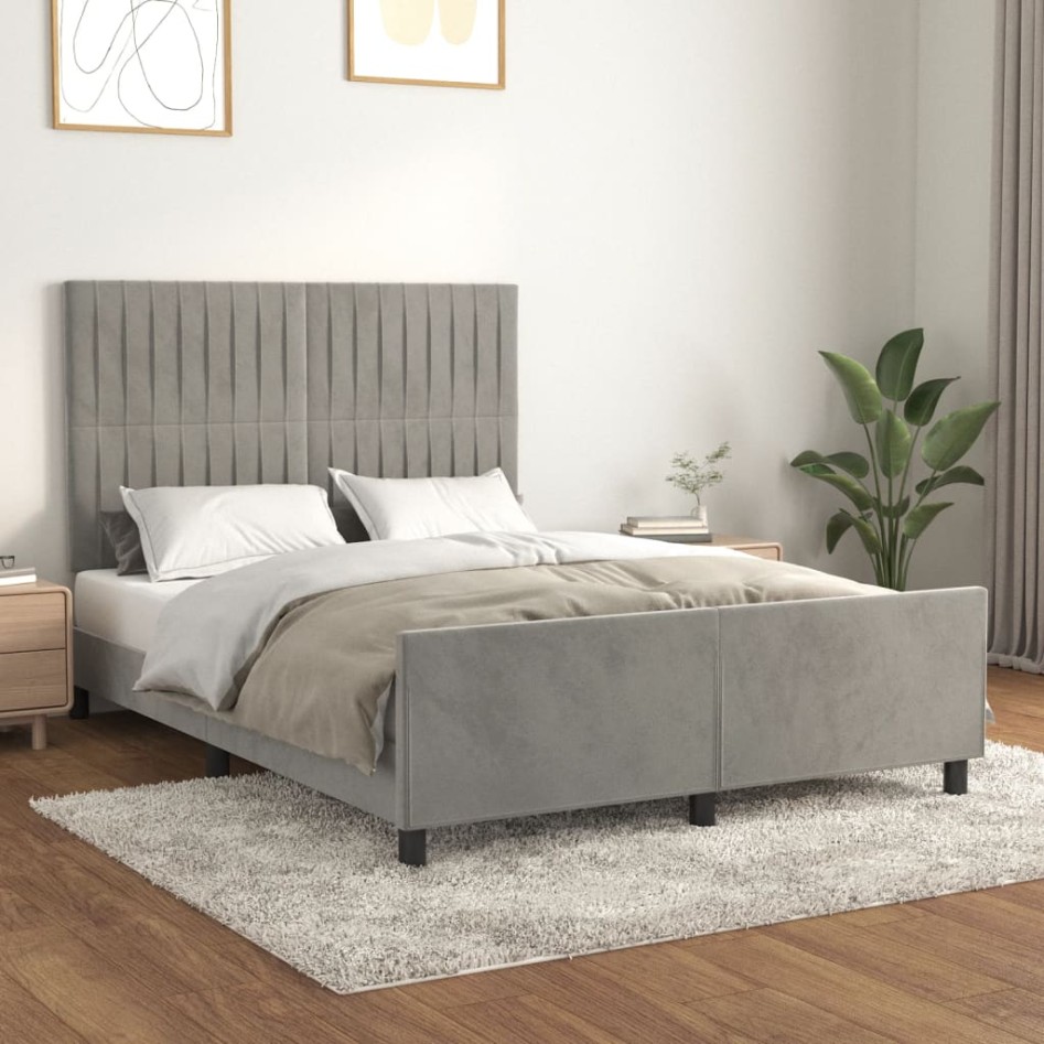 Estructura de cama sin colchón terciopelo gris claro 140x200