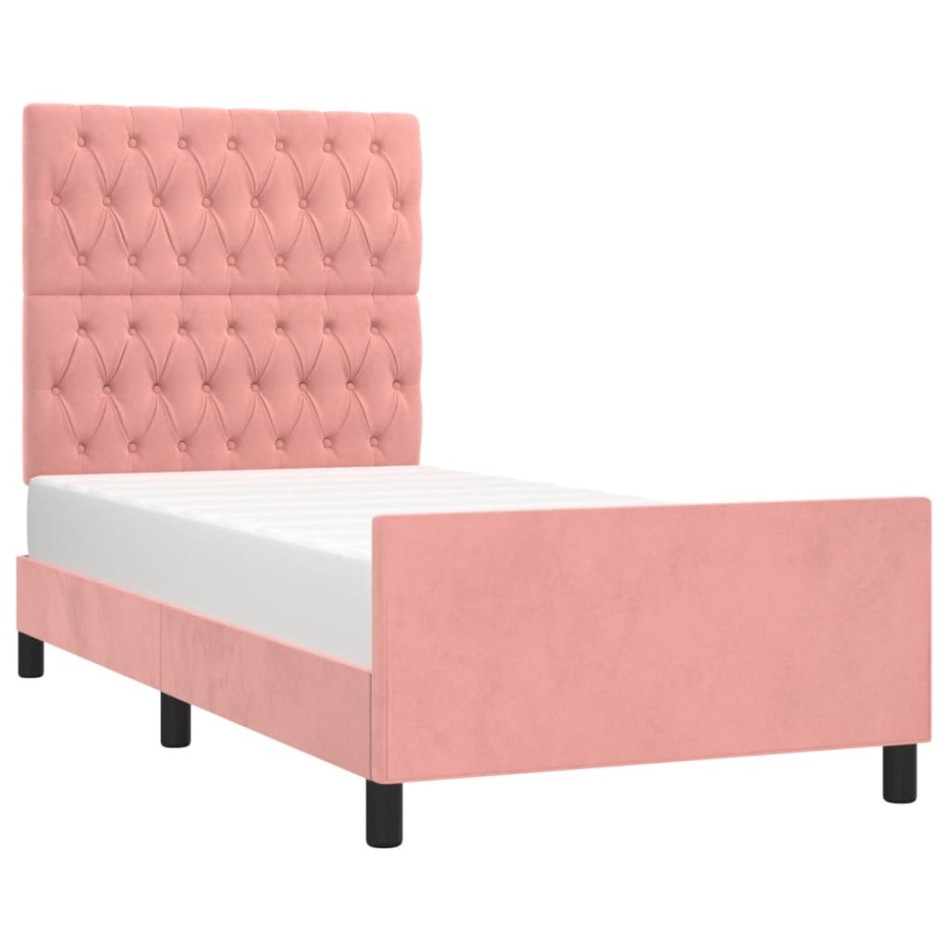 Estructura de cama sin colchón terciopelo rosa 90x200