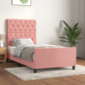 Estructura de cama sin colchón terciopelo rosa 80x200