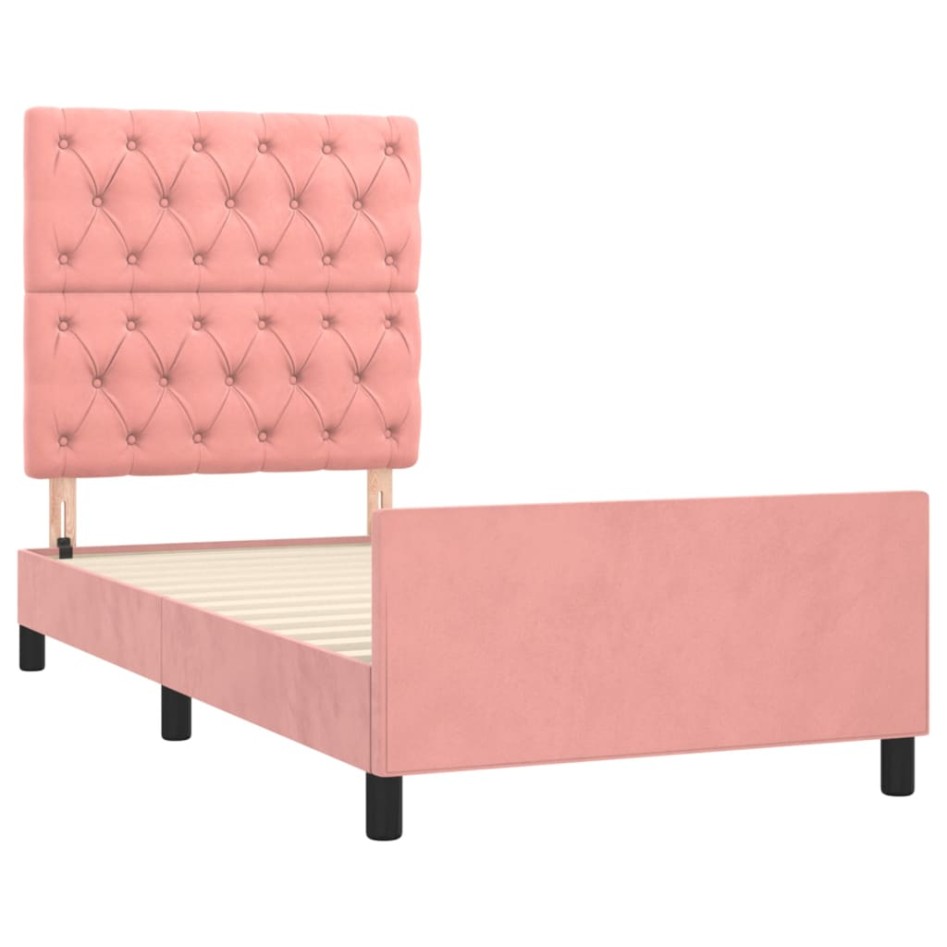 Estructura de cama sin colchón terciopelo rosa 80x200