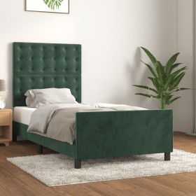 Estructura de cama sin colchón terciopelo verde oscuro
