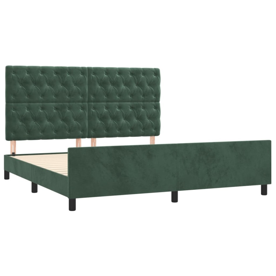 Estructura cama sin colchón terciopelo verde oscuro 160x200
