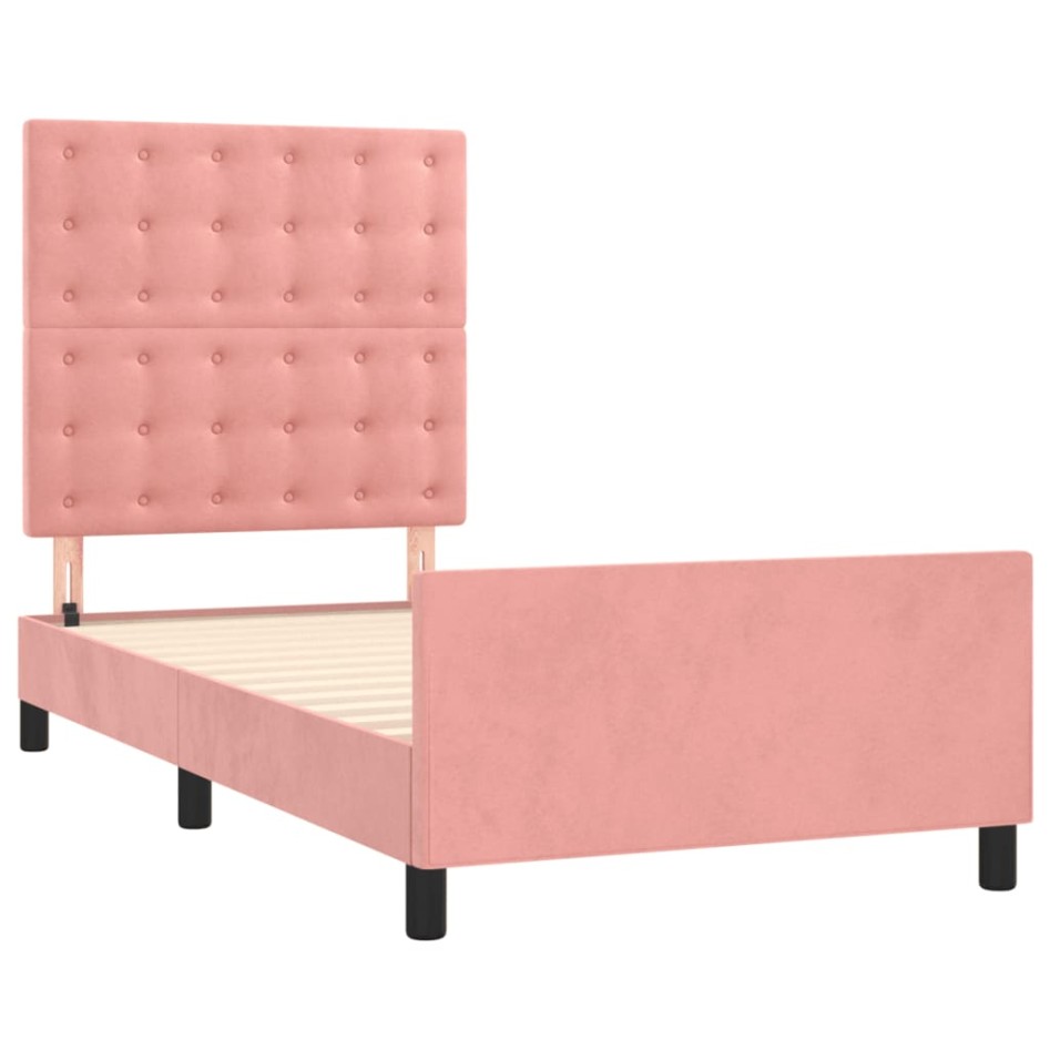 Estructura de cama sin colchón terciopelo rosa 90x200