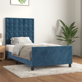 Estructura de cama sin colchón terciopelo azul oscuro 90x190