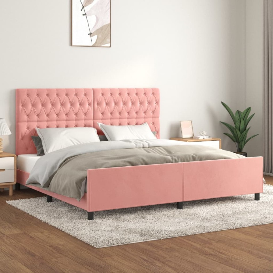 Estructura cama sin colchón terciopelo rosa 200x200