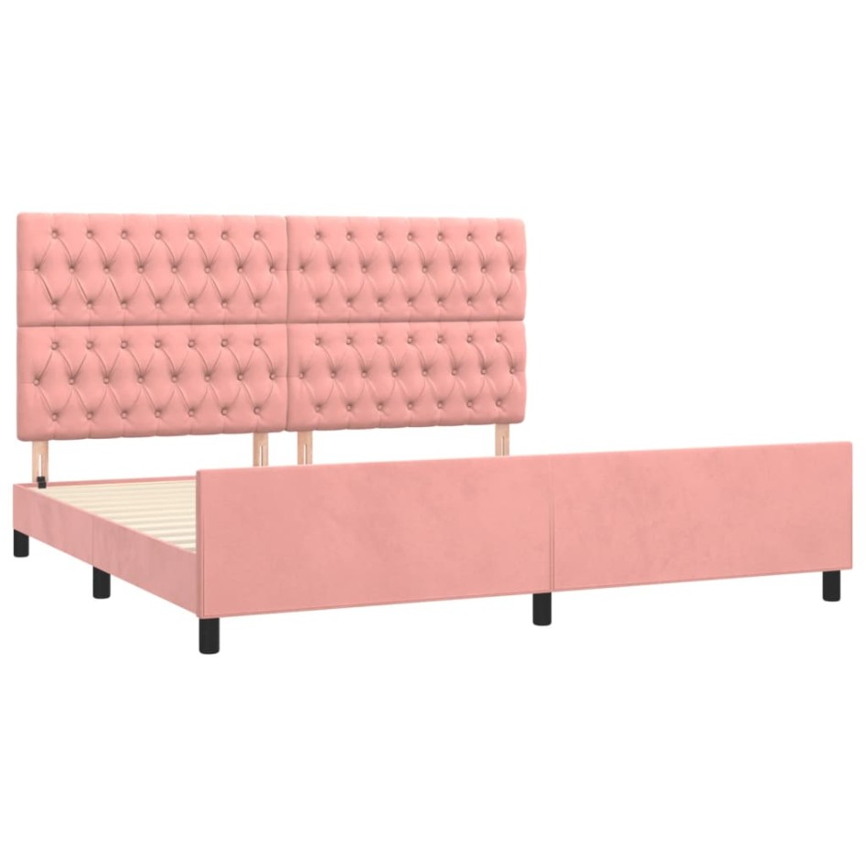 Estructura cama sin colchón terciopelo rosa 200x200