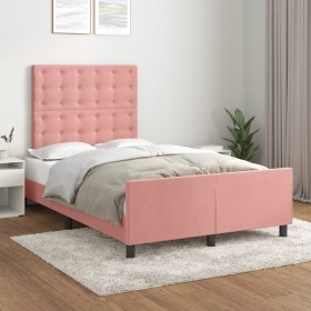 Estructura de cama sin colchón terciopelo rosa 120x200