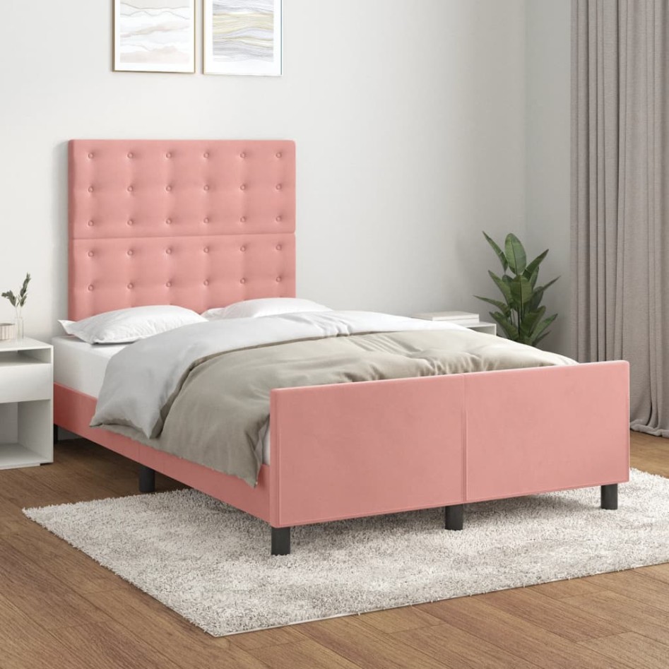Estructura de cama sin colchón terciopelo rosa 120x200