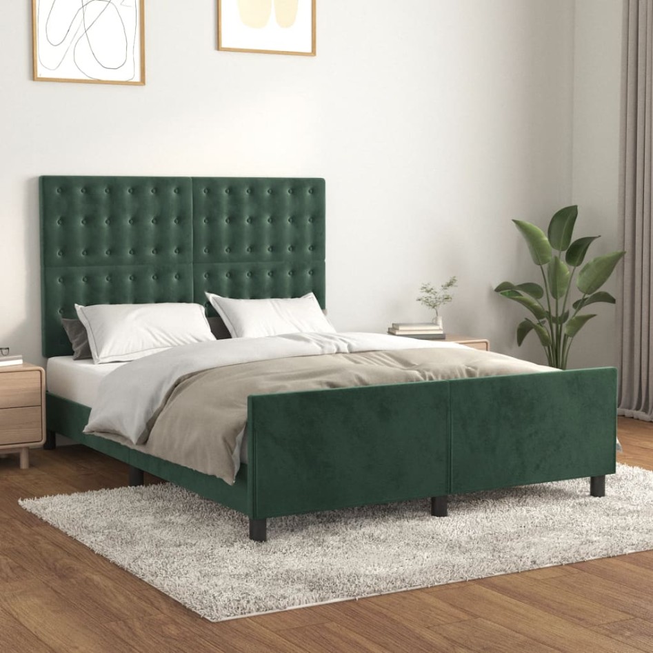 Estructura cama sin colchón terciopelo verde oscuro 140x200