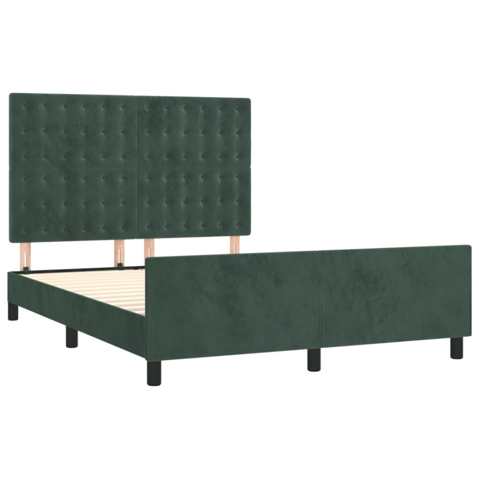 Estructura cama sin colchón terciopelo verde oscuro 140x200