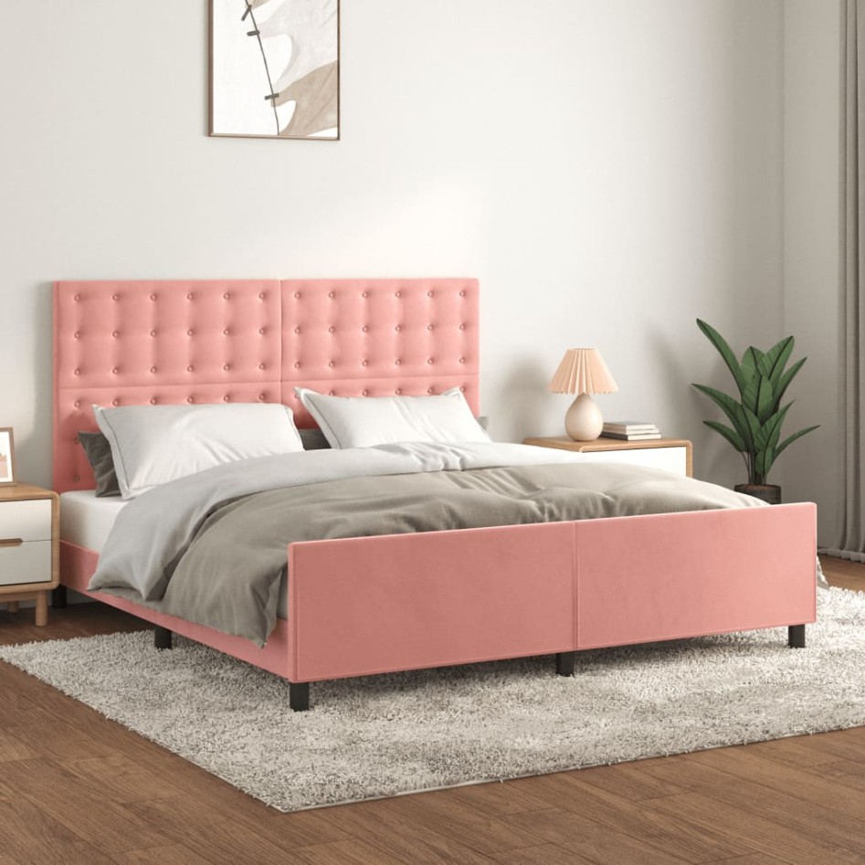 Estructura de cama sin colchón terciopelo rosa 160x200